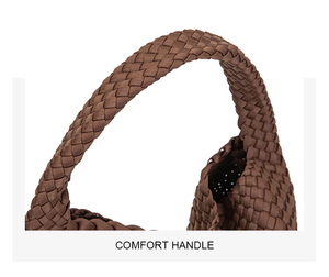 Geweven tas met klein tasje, modieuze leren schoudertas, handgeweven neopreen strandtas en portemonnee - Product Image 6