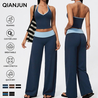 Ensemble de sport et fitness 2 pièces pour femme : Haut dos nu et pantalon large à revers, color block, pour le yoga et l'entraînement