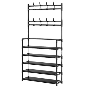 Armario de almacenamiento doméstico de Metal multifuncional de 5 capas y 80cm para sala de estar, abrigo y Zapatero con ganchos para ropa y bolsos - Product Image 4