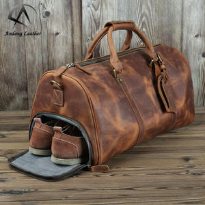 Sac de voyage pour homme en cuir Crazy Horse rétro Andong, en cuir de vache véritable, grande capacité, sac à chaussures, sac de sport, sac bandoulière, sac de voyage - Product Image 1