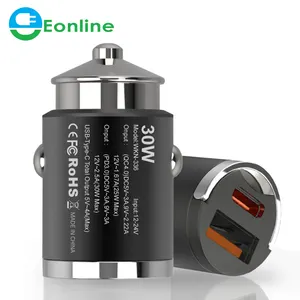 EONLINE 3D LOGO 30W Mini PD+QC Car Charger USB+Type-C Cigarette Lighter Plug Fast Charging Cars Chargers Trucks Accessory Adapte