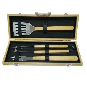 Wholesale Bamboo BBQ Tool Set Outdoor BBQ Utensils Multifunctional Grilling Accessories With Wooden Box