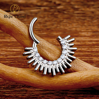 Droite Grand ASTM F136 Titanium Spark Burst CZ Daith Boucle D'oreille Hoop Front Face Hinged Segment Clicker Septum Nez Anneau Piercing