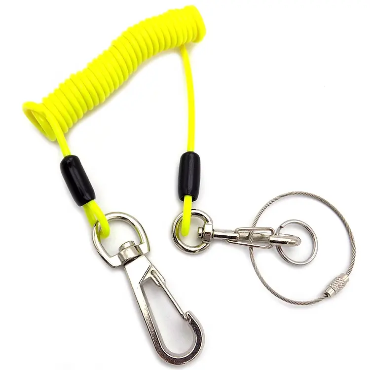 Stop Drop Plastic Coiled Tether Cord Snap Carabiner Equipments Tool Lanyard for safety