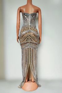 Damen Trägerloses Neckholder-Kleid mit Diamanten, Bodenlang, Etuiform, Empire-Taille, Sexy Club-Organza-Abendkleid für Abschlussball - Product Image 3