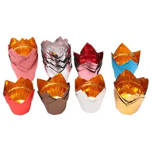 Tulipano per Cupcake fodere per Cupcake in carta oro lamina di alluminio usa e getta involucri per Muffin tazze da forno