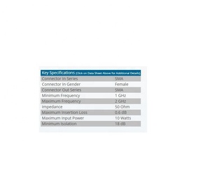 Isolateurs <span class=keywords><strong>RF</strong></span> d'origine PE8300, Circulateurs <span class=keywords><strong>RF</strong></span>, Isolation 18 dB, 50 Ohms, 1 GHz, 10 W, Perte d'insertion 18 dB, Isolation 50 Ohms, 1 GHz, 10 W - Product Image 4