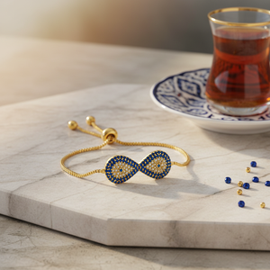 Zircon Beaded Gold <b>Infinity</b> Symbol Turkish Fashion Jewelry - Product Image 3