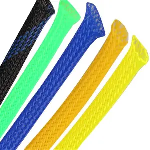 0.25mm yarn Smooth surface fray resistant UL VW-1 expandable PET braided sleeve weaving mesh tube wire loom