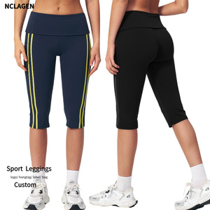 Pantalon de yoga taille repliable tendance, coupe ajustée, séchage rapide, effet galbant fessier, legging de <span class=keywords><strong>sport</strong></span> <span class=keywords><strong>capri</strong></span> pour <span class=keywords><strong>femme</strong></span> - Product Image 1