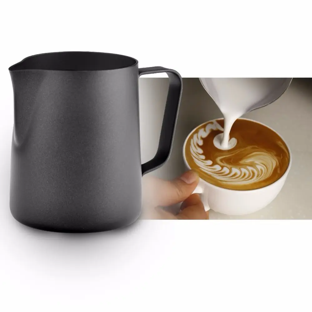Penjualan Laris Kendi Buih Susu Stainless Steel Kopi Latte Espresso Lapisan Tidak Lengket Pitcher Hitam