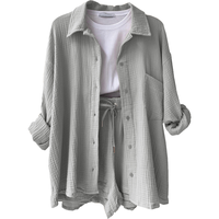 Nouvelle tenue décontractée pour femmes, chemise à manches longues à col à revers et short à taille haute avec cordon de serrage, taille plus, mode féminine