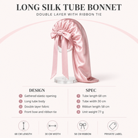 Bonnet de nuit long en soie de mûrier double couche avec ruban de 68 cm, noir et rose, vente en gros, marque privée, OEM, ODM