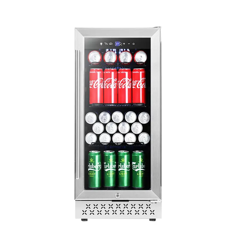 고품질 맞춤형 와인 및 음료 쿨러 LED 조명 디지털 디스플레이 스테인레스 스틸 선반 맥주 냉장고