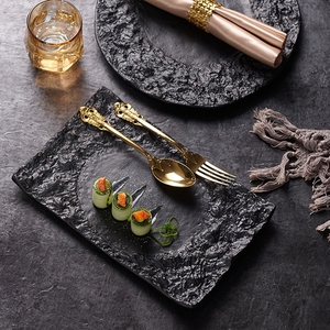 จานอาหารค่ำเซรามิกสีดำทรงกลมถาดเสิร์ฟอาหารร้านอาหารถาดเสิร์ฟสลัดเค้กซาชิมิเค้กของหวาน - Product Image 6