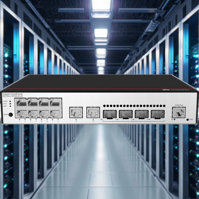 Hua Wei CloudEngine S5735-L10T4X-A-V2 S5735-L-V2 Series 10 10/100/1000BASE-T Ports, 4 10GE SFP+ Ports, AC Power Switch