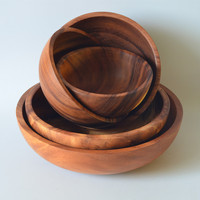 Ensemble de service de table en bois, vaisselle avec Logo personnalisé, bols à salade en bois d'acacia de cuisine, vente en gros, 4 pièces