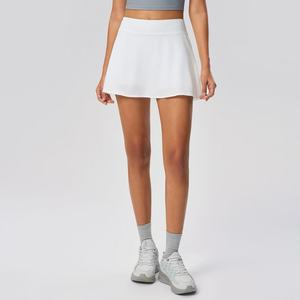 Rok A-Line pinggang tinggi untuk wanita, rok A-Line pinggang tinggi untuk wanita, rok kasual atletik Golf Tenis bersirkulasi dengan Logo depan dan kantong - Product Image 2