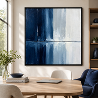 Peinture à l'huile abstraite bleu marine et blanc, art mural texturé minimaliste sur toile, fait main, taille personnalisée, décoration moderne pour hôtel