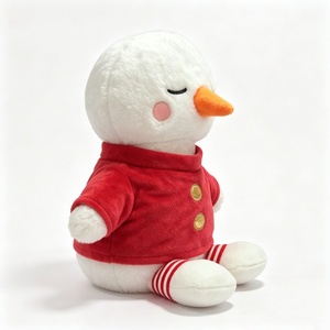 Customized Cute Snowman Plush Toy,Festive Sitting <b>Christmas</b> Stuffed Animal with Red <b>Jacket</b>, Carrot Nose & Gold Buttons - Product Image 5