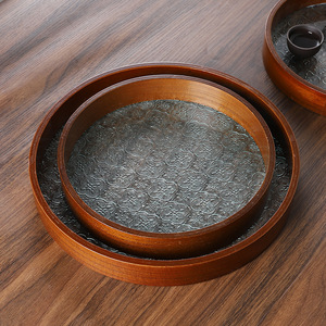 Bandeja Redonda de Madera y Vidrio Mystic Arts 2321H, Bandeja Decorativa para Servir Té y Frutas, Bandeja de Almacenamiento para Sala de Estar - Product Image 3