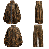 Ensemble de survêtement sur mesure pour homme imprimé léopard, pantalon large de luxe et veste à col montant entièrement zippée, streetwear oversize Y2K