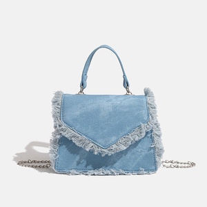 Sac bandoulière de luxe bleu clair, mode automne, en coton, avec fermeture éclair, doublure, facile à assortir, sac à main en jean à une épaule - Product Image 1