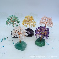Arbre à Argiles de Guérison 7 Chakras en Cristal de Quartz 13-15cm, Base en Agate Géode, Ornements Écologiques, Décoration Feng Shui