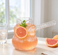 Pichet à café en verre borosilicate côtelé, résistant à la chaleur, avec poignée latérale et bec verseur en V, pour thé, boissons froides, maison et café