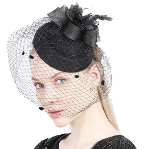 MADESHINE 1920s estilo <span class=keywords><strong>Ascot</strong></span> encaje gorra té fiesta flor Clip tocado con velo pluma para fiesta carreras de caballos Fascinator sombrero - Product Image 6