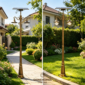 Lampadaire Solaire Vintage en Aluminium et Verre, Bronze Antique, Double Tête, Capteur Automatique pour Éclairage de Villa, Allée, Communauté et Aménagement Paysager - Product Image 5