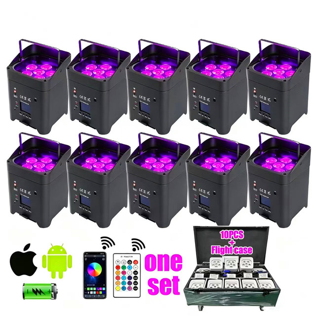10PCS Rechargeable Smartbat LED RGBWauv Wireless Battery Operated Wedding DJ Stage Uplights with Case