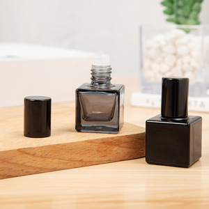 Botellas vacías de esmalte de uñas de Gel UV de vidrio de 6ml y 15ml de color negro mate con tapas de plástico, sellado de cuello engarzado, Cuadrado redondo de 15ml con cepillo - Product Image 2