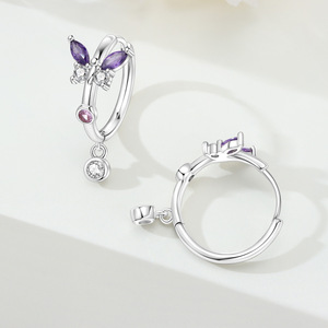 Silver Plated Butterfly Hoop <b>Earrings</b> With Zircon Stones For Women <b>Cute</b> Fashion Dangle Jewelry - Product Image 3