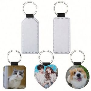 Custom DIY Sublimation Blank Keychain Heat Transfer DIY Double-Size Printed Keychain PU <b>Leather</b> Double Sides Sublimation Keyring - Product Image 1