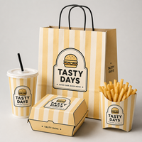 Producteur de contenants jetables en carton pour emballages alimentaires à emporter, personnalisables avec logo, pour frites et burgers, destinés aux chaînes de restaurants.