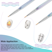 Nouvel ensemble de 3 pinceaux liner à ongles en cristal, 8/11/13mm, pour dessin, liner, gel ombré, pinceaux super fins pour nail art