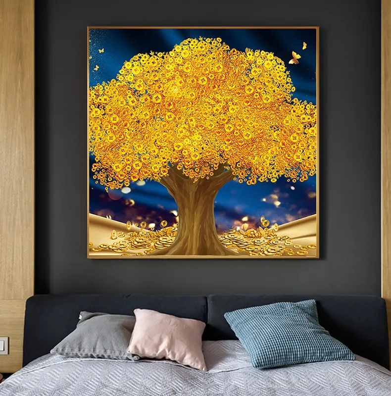 مجردة ثروة عملة شجرة الفاخرة صور فنية للجدران و الملصقات طباعة على قماش للمنزل ديكور كوادروس غرفة المعيشة
