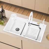 Grand évier de cuisine multifonctionnel en acier inoxydable 304 fait à la main sous l'évier de ferme cascade pluie simple bol blanc