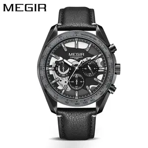 5Atm jam tangan kuarsa untuk pria, arloji gerakan Jepang tahan air MEGIR 8408, jam tangan baja tahan karat untuk pria