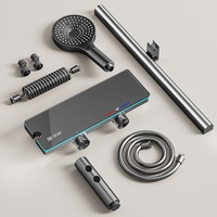 Système de douche thermostatique intelligent avec mitigeur, finition polie, commande 4 boutons, jet pluie, cartouche céramique, écran LED