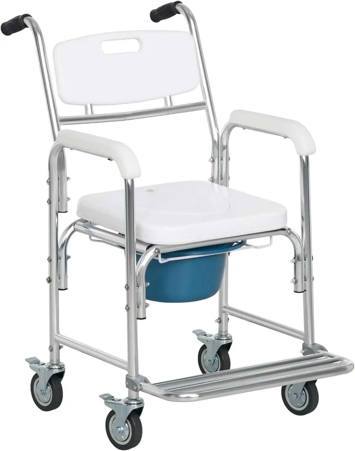 Sedia a rotelle per comò doccia 3 in 1, trasporto accanto alla sedia comoda, toilette impermeabile arrotolabile