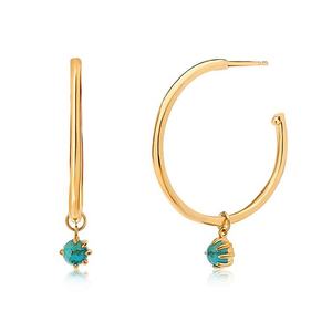 2025 venta al por mayor Nueva joyería Punk de moda fina de alta calidad 14K oro latón turquesa pendientes de aro para mujeres - Product Image 1