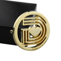Nouvelles boucles de ceinture tendance en alliage de zinc doré du fabricant, personnalisables avec motif lettre creuse, sans nickel, moulées sous pression
