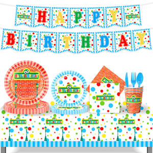 Articles de fête d'anniversaire sur <span class=keywords><strong>le</strong></span> thème de <span class=keywords><strong>la</strong></span> série télévisée Big Bird, comprenant des assiettes en papier, des gobelets, une nappe et une bannière pour les événements de célébration des enfants - Product Image 5