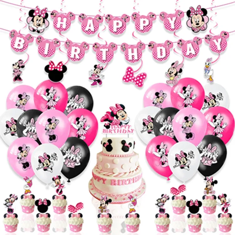 Minnie decorazioni festa di buon compleanno palloncini Banner Cupcake Topper festa di compleanno per bambini forniture per Baby Shower palloncini