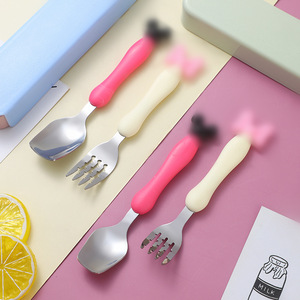 Nhựa xử lý thép không gỉ Toddler trẻ em trẻ em Bộ đồ ăn Mickey Mouse muỗng nĩa cho bé - Product Image 2