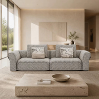 Neu eingetroffen: Modernes Designer-Modulsofa aus Tweed-Stoff, breite Armlehnen, gerade Form, anpassbar für große Wohnzimmer