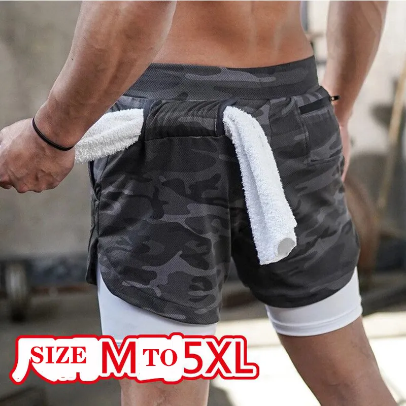 PluseSize Quick Drying Shorts Workout Active Gym Shorts 2 In 1 With Liner With Phone Pocket Double Layer Men 2 In 1 Mesh Shorts