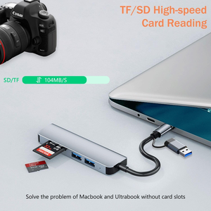 Vente en gros transfrontalière <span class=keywords><strong>Multiport</strong></span> <span class=keywords><strong>USB</strong></span> A <span class=keywords><strong>C</strong></span> <span class=keywords><strong>HUB</strong></span> 5 en 1 Dongle Adaptateur SD TF Slot <span class=keywords><strong>USB</strong></span> 3.0 2.0 Station d'accueil pour téléphone portable - Product Image 3